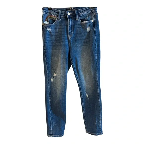 Judy Blue Dark Wash Distressed Skinny Jeans - Picture 2 of 7